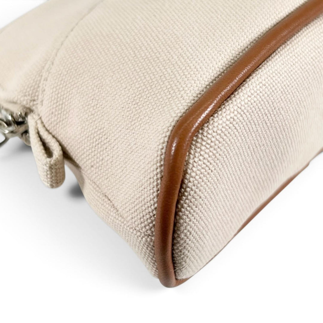 Excellent HERMES Pouch Polid Pouch Mini Mini H logo natural cotton Women