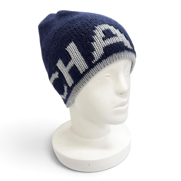 Great CHANEL Knit cap Logo design knit hat beanie Dark navy cashmere Women 21B