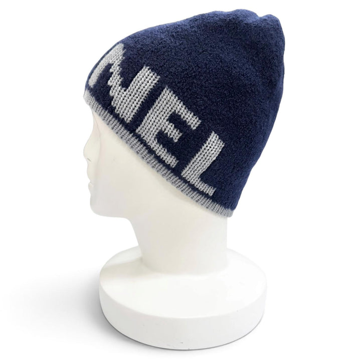 Great CHANEL Knit cap Logo design knit hat beanie Dark navy cashmere Women 21B
