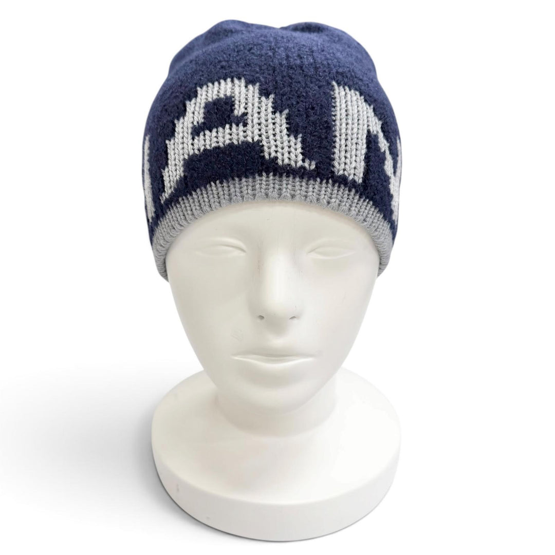 Great CHANEL Knit cap Logo design knit hat beanie Dark navy cashmere Women 21B