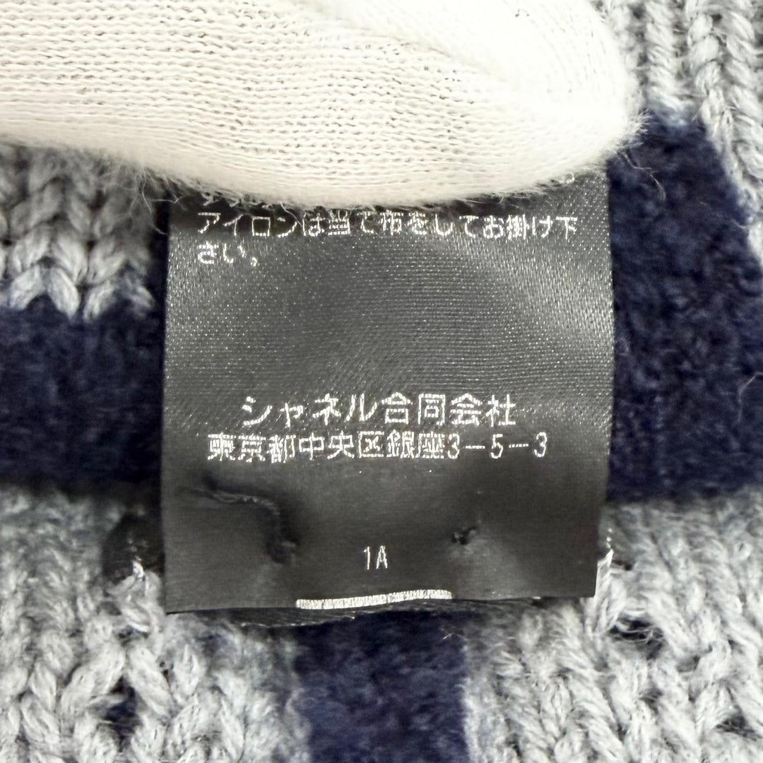 Great CHANEL Knit cap Logo design knit hat beanie Dark navy cashmere Women 21B