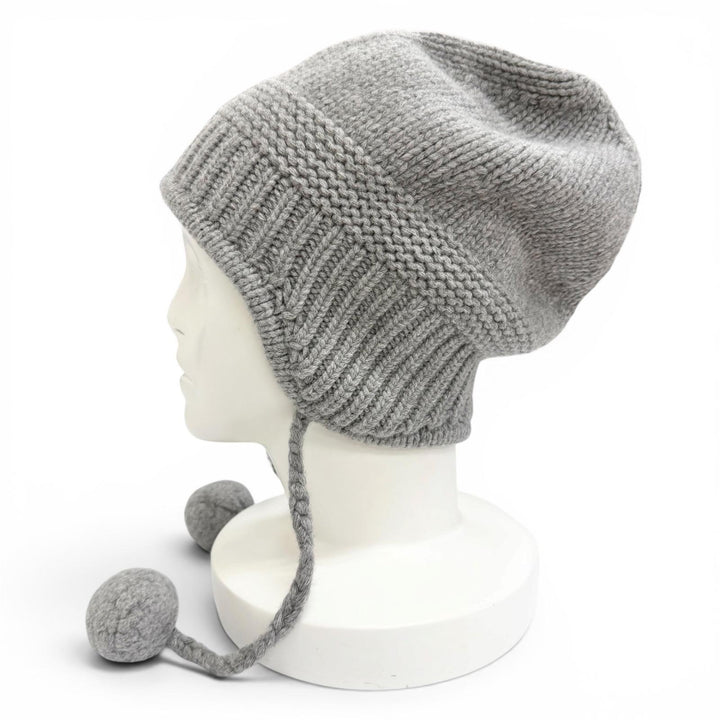 Excellent MIUMIU Knit cap Logo Pom-Pom Knit Hat gray wool Women S 5HC324