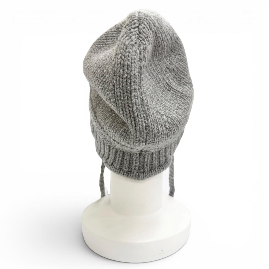 Excellent MIUMIU Knit cap Logo Pom-Pom Knit Hat gray wool Women S 5HC324