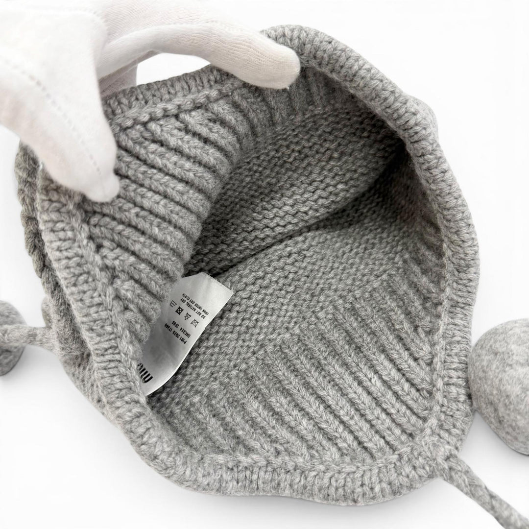 Excellent MIUMIU Knit cap Logo Pom-Pom Knit Hat gray wool Women S 5HC324