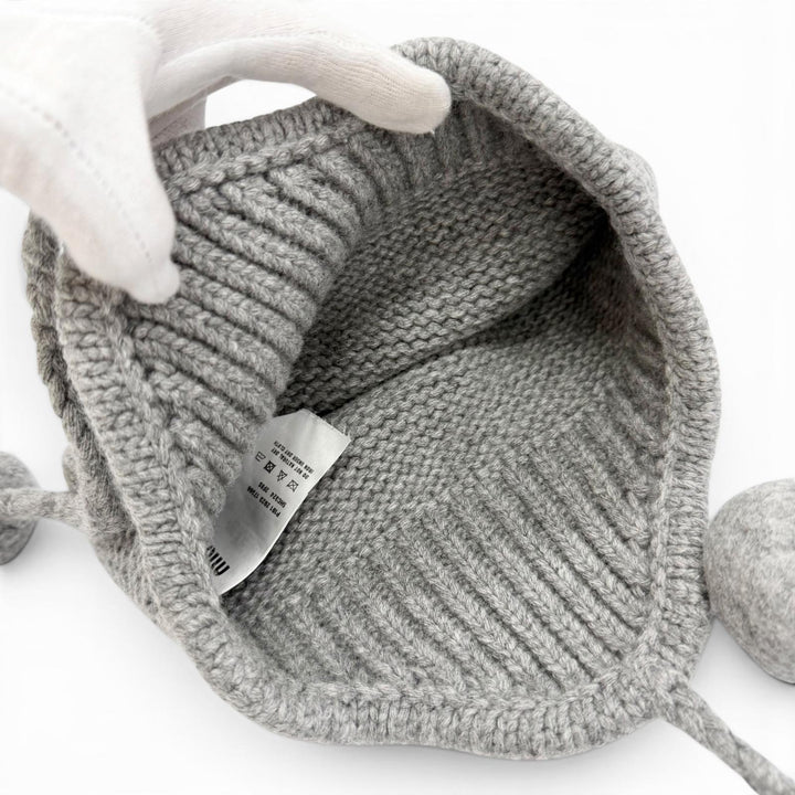 Excellent MIUMIU Knit cap Logo Pom-Pom Knit Hat gray wool Women S 5HC324