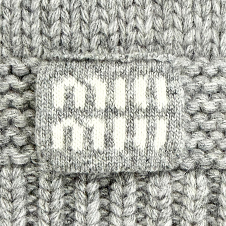 Excellent MIUMIU Knit cap Logo Pom-Pom Knit Hat gray wool Women S 5HC324