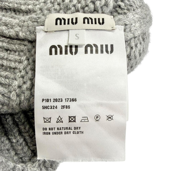 Excellent MIUMIU Knit cap Logo Pom-Pom Knit Hat gray wool Women S 5HC324