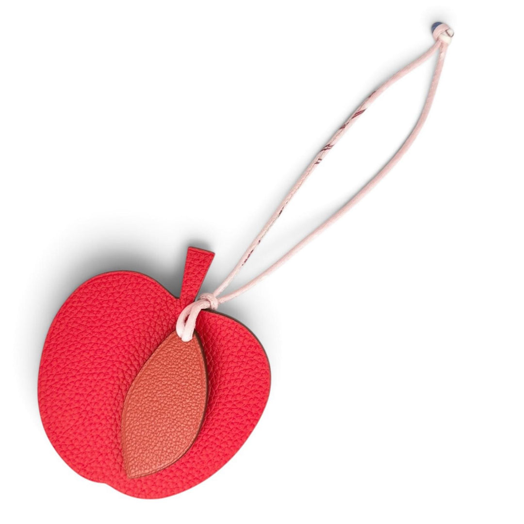 Pristine HERMES charm Pomme et feuille Apple Leaf Red series leather Women