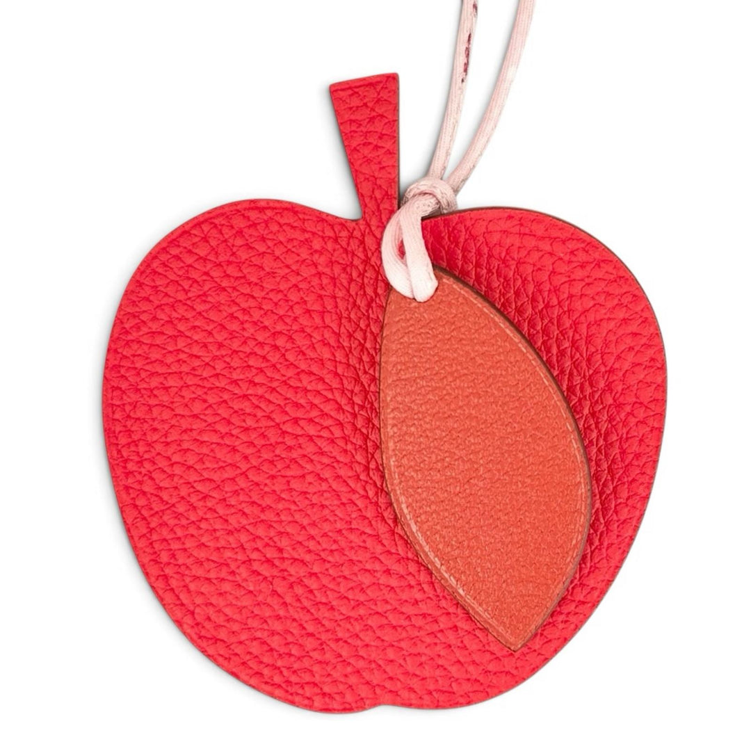 Pristine HERMES charm Pomme et feuille Apple Leaf Red series leather Women