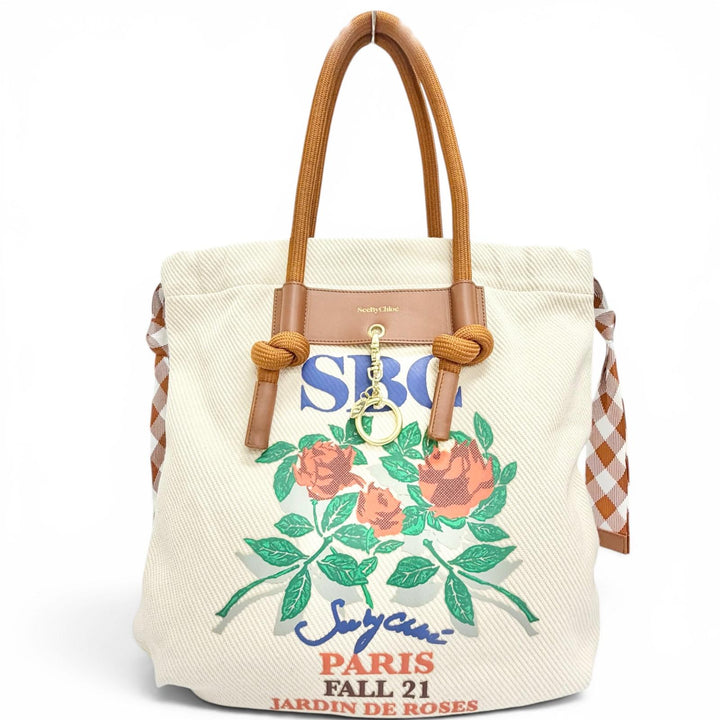 Excellent SEE BY CHLOE BETH CARRY ALL TOTE Logo charm, rose print SA64992W