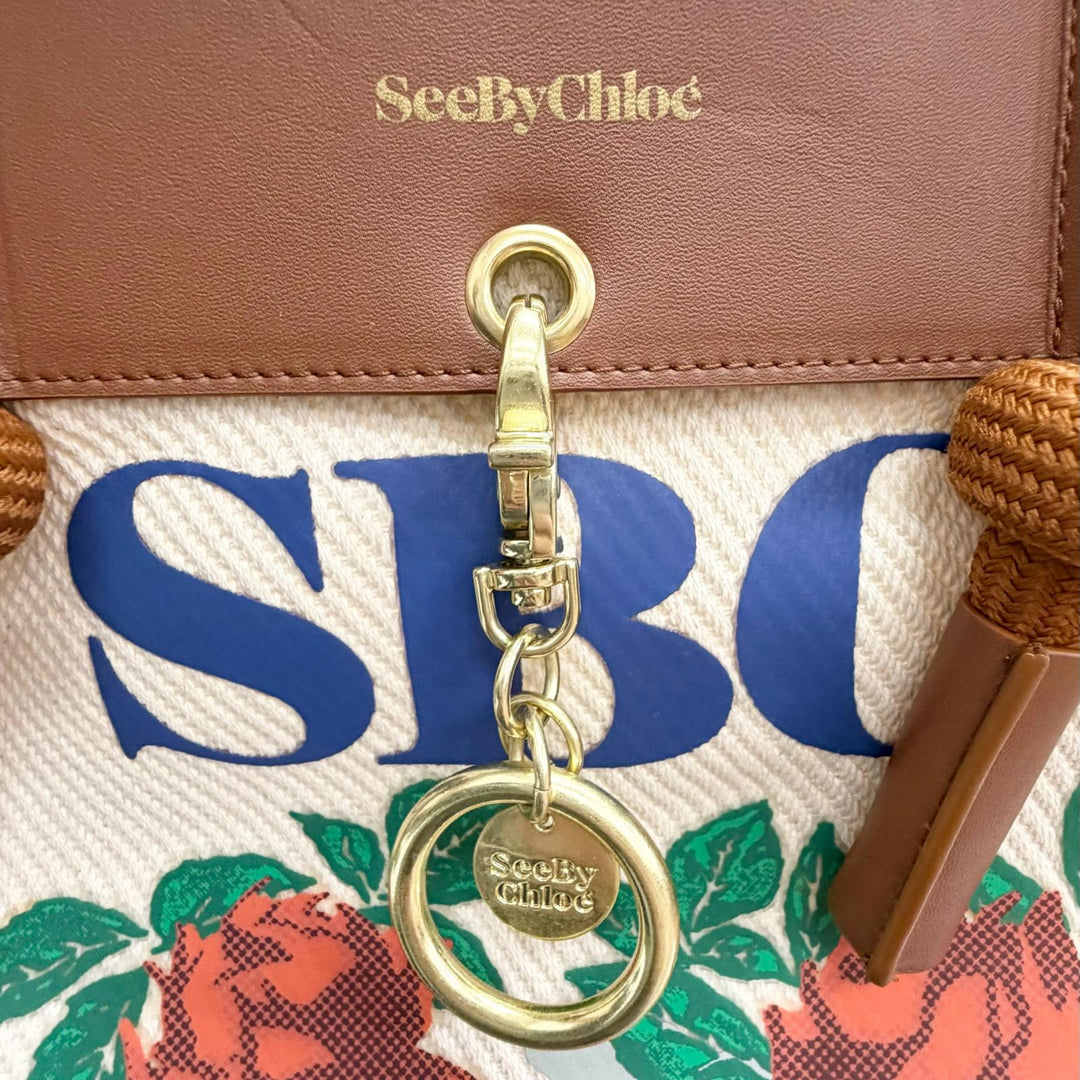 Excellent SEE BY CHLOE BETH CARRY ALL TOTE Logo charm, rose print SA64992W