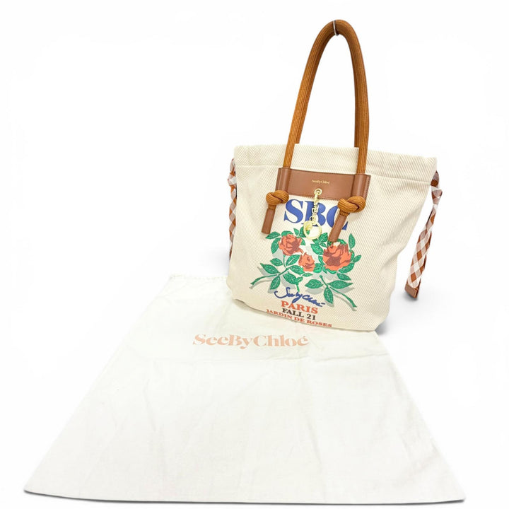 Excellent SEE BY CHLOE BETH CARRY ALL TOTE Logo charm, rose print SA64992W