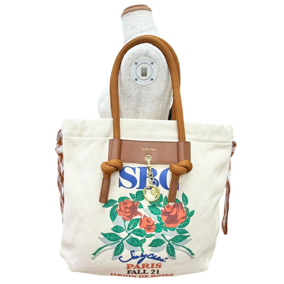 Excellent SEE BY CHLOE BETH CARRY ALL TOTE Logo charm, rose print SA64992W