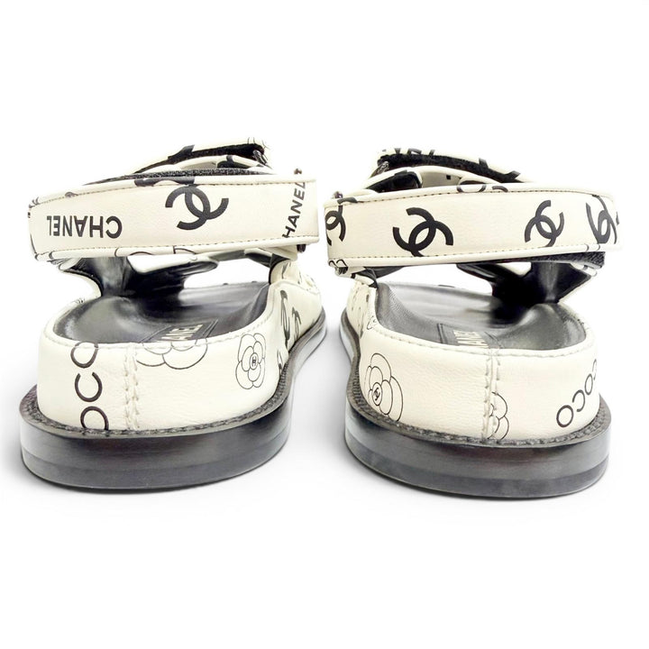 Excellent CHANEL Sandals COCO Mark Camellia Flat Leather white 36 G35927