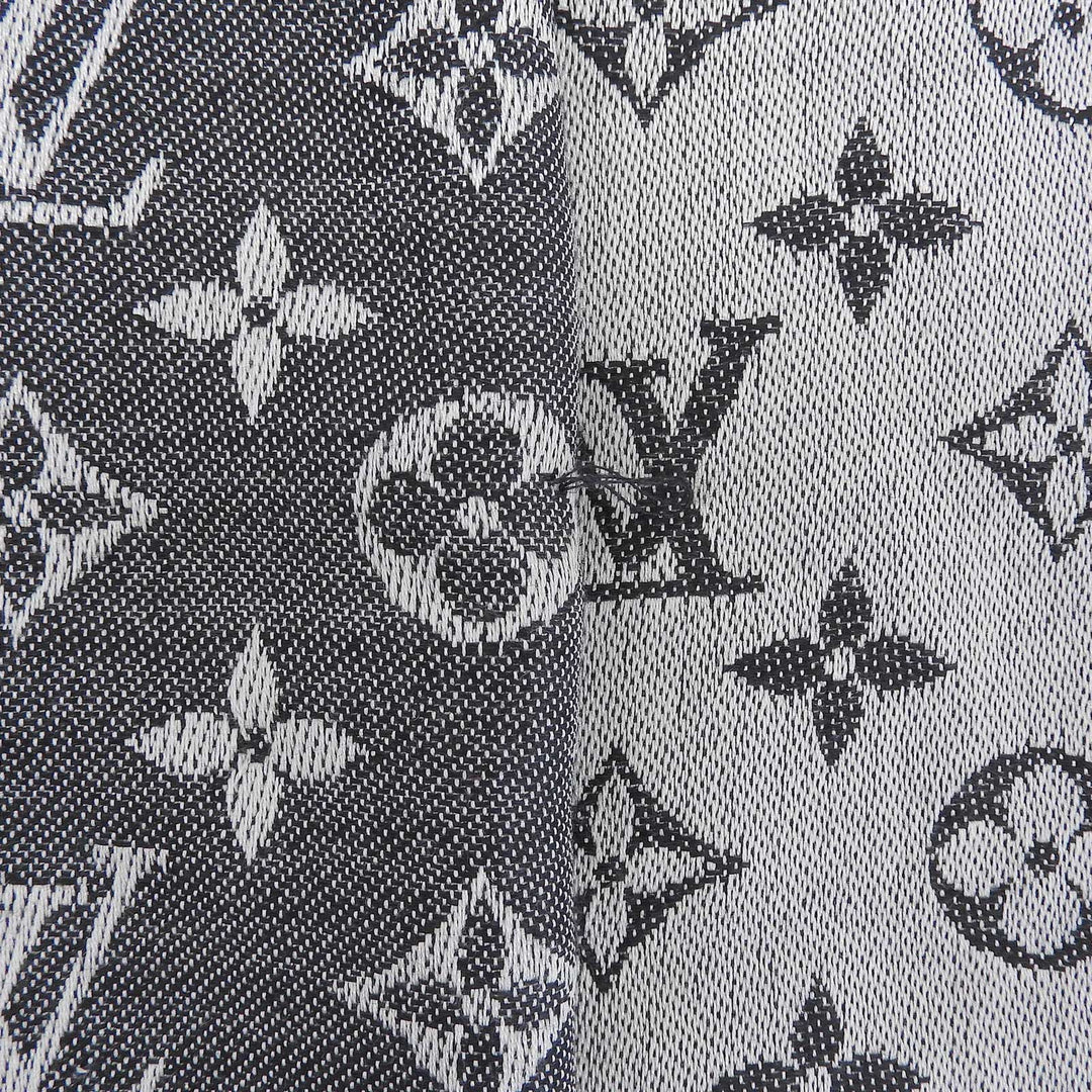 Great LOUIS VUITTON Stall Shawl monogram denim fringe gray silk Women M71378
