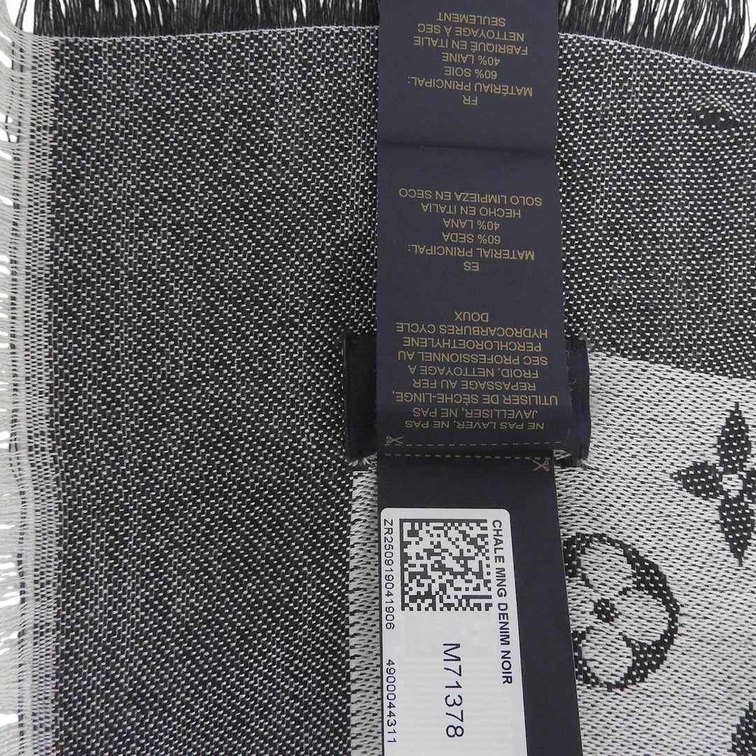 Great LOUIS VUITTON Stall Shawl monogram denim fringe gray silk Women M71378