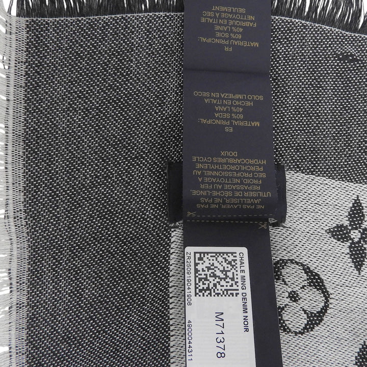 Great LOUIS VUITTON Stall Shawl monogram denim fringe gray silk Women M71378
