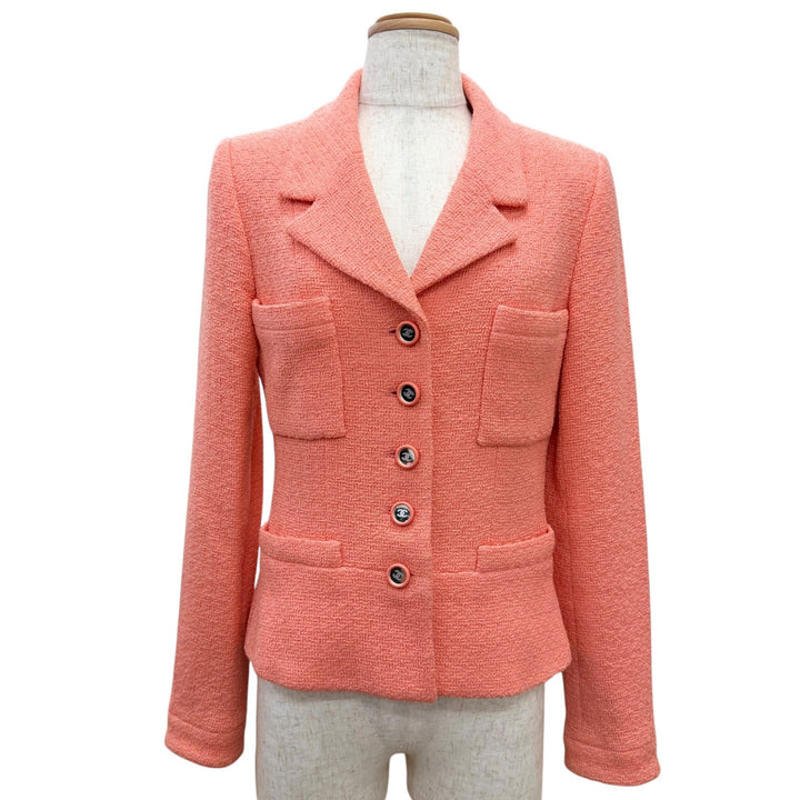 Great CHANEL Jacket COCO Mark Mirror Button Short pink wool Women 40 95C P04347