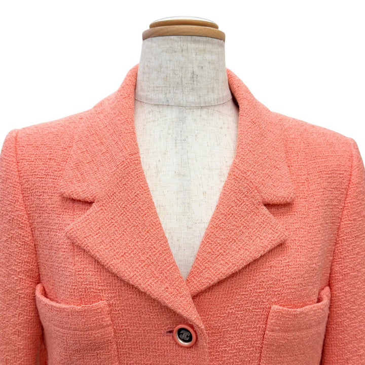 Great CHANEL Jacket COCO Mark Mirror Button Short pink wool Women 40 95C P04347