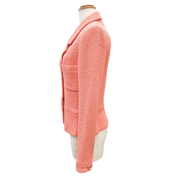 Great CHANEL Jacket COCO Mark Mirror Button Short pink wool Women 40 95C P04347
