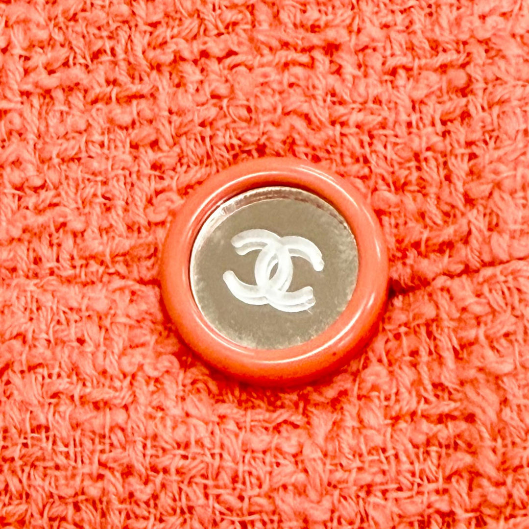 Great CHANEL Jacket COCO Mark Mirror Button Short pink wool Women 40 95C P04347