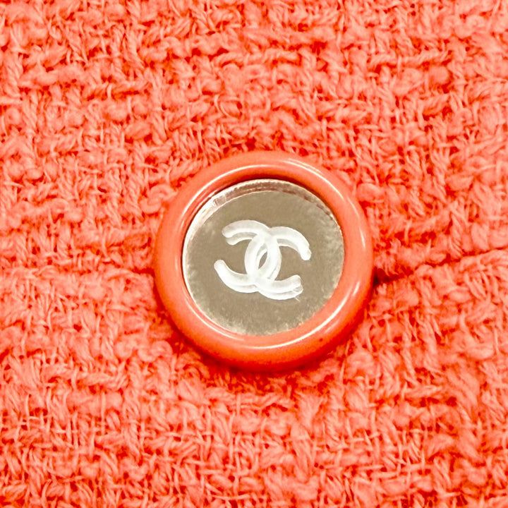 Great CHANEL Jacket COCO Mark Mirror Button Short pink wool Women 40 95C P04347