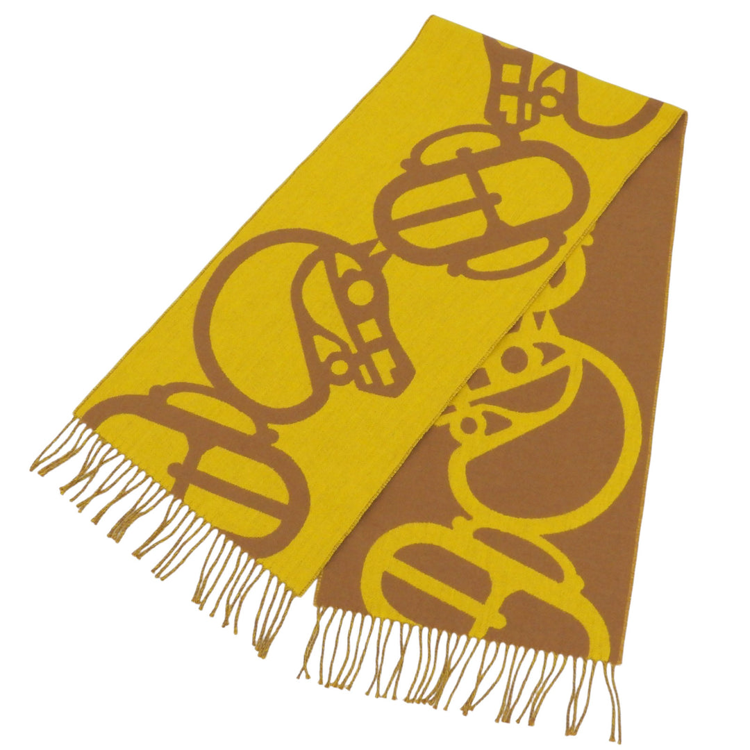 Excellent HERMES Scarf Buckle en camaieu Two-tone fringe yellow cashmere Women