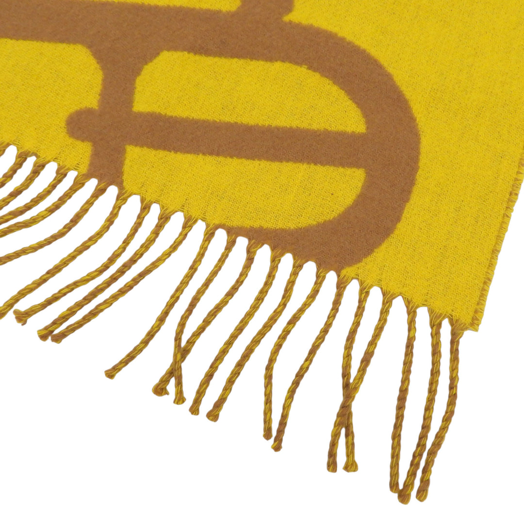 Excellent HERMES Scarf Buckle en camaieu Two-tone fringe yellow cashmere Women