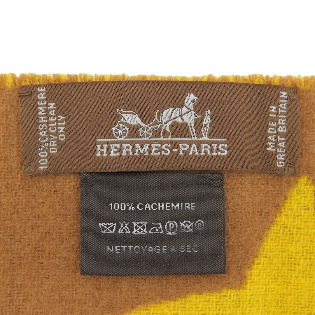 Excellent HERMES Scarf Buckle en camaieu Two-tone fringe yellow cashmere Women
