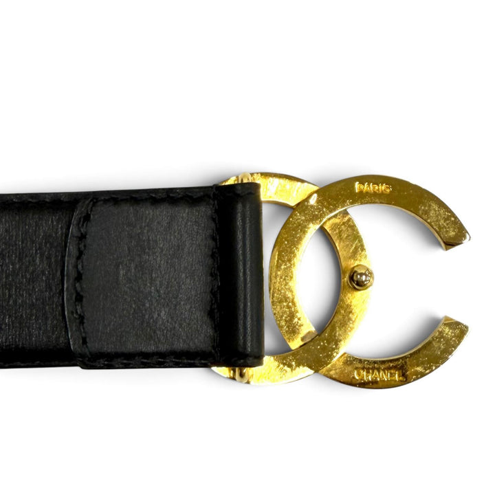 Very Good CHANEL belt COCO Mark leather black leather Women