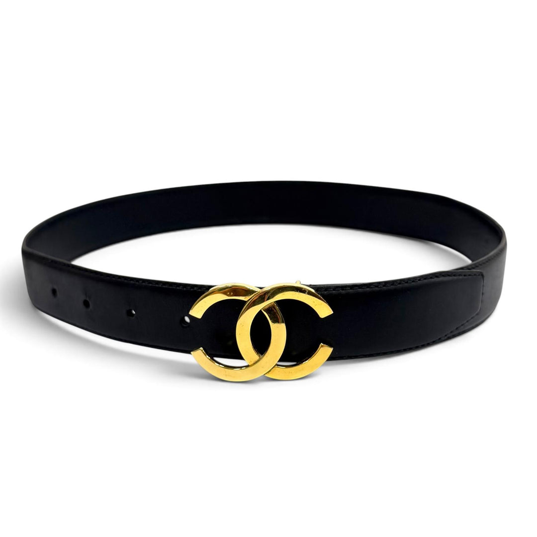 Very Good CHANEL belt COCO Mark leather black leather Women