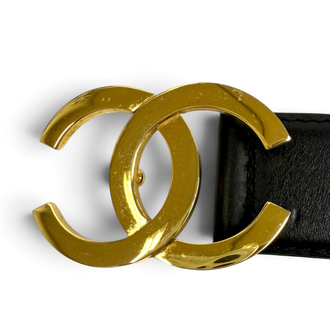 Very Good CHANEL belt COCO Mark leather black leather Women
