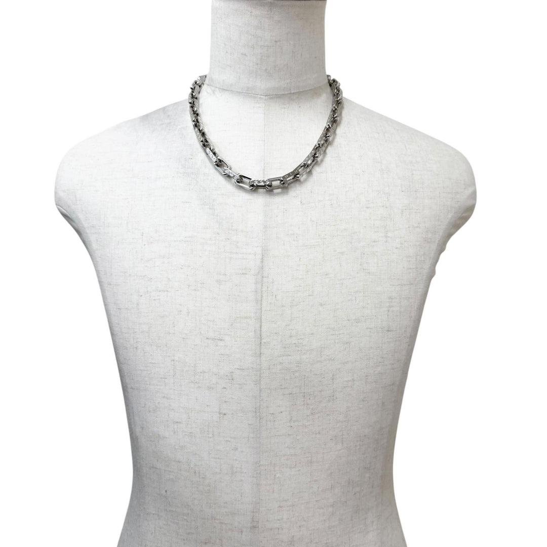 Excellent LOUIS VUITTON Necklace Collier Chain Monogram Silver M64196