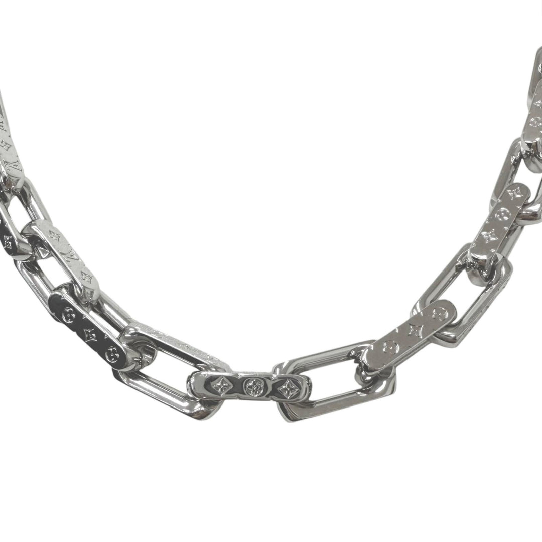 Excellent LOUIS VUITTON Necklace Collier Chain Monogram Silver M64196