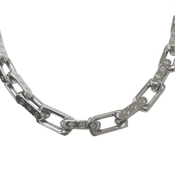 Excellent LOUIS VUITTON Necklace Collier Chain Monogram Silver M64196