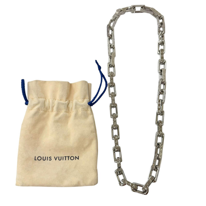 Excellent LOUIS VUITTON Necklace Collier Chain Monogram Silver M64196