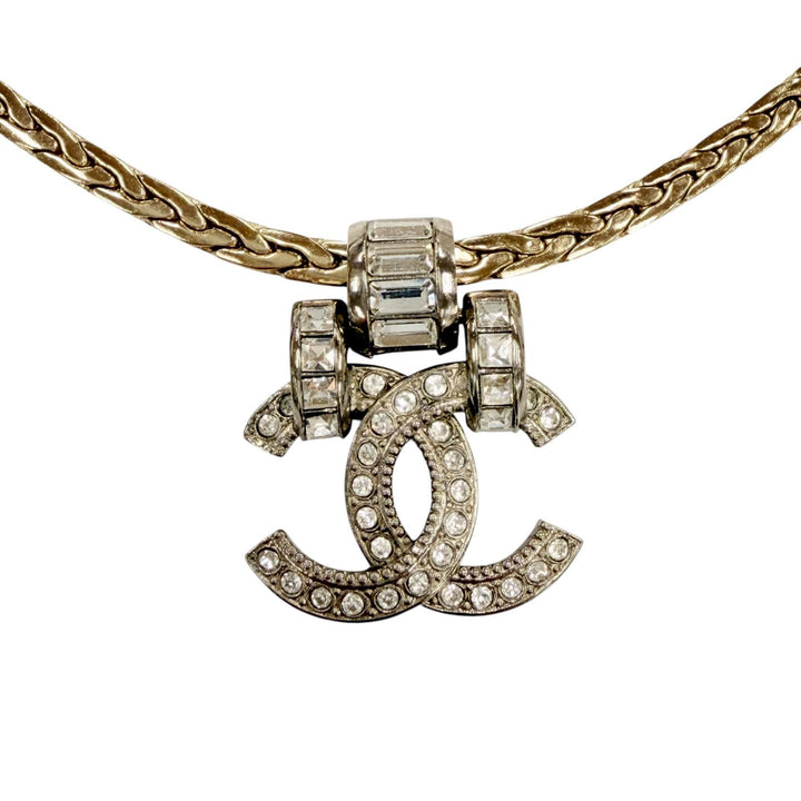 Great CHANEL Necklace COCO Mark Bijou Decoration Silver Women A23P