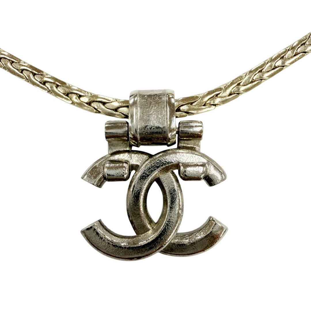 Great CHANEL Necklace COCO Mark Bijou Decoration Silver Women A23P