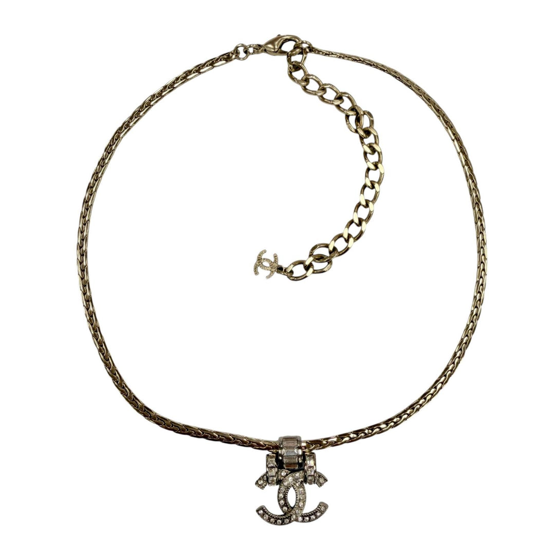 Great CHANEL Necklace COCO Mark Bijou Decoration Silver Women A23P