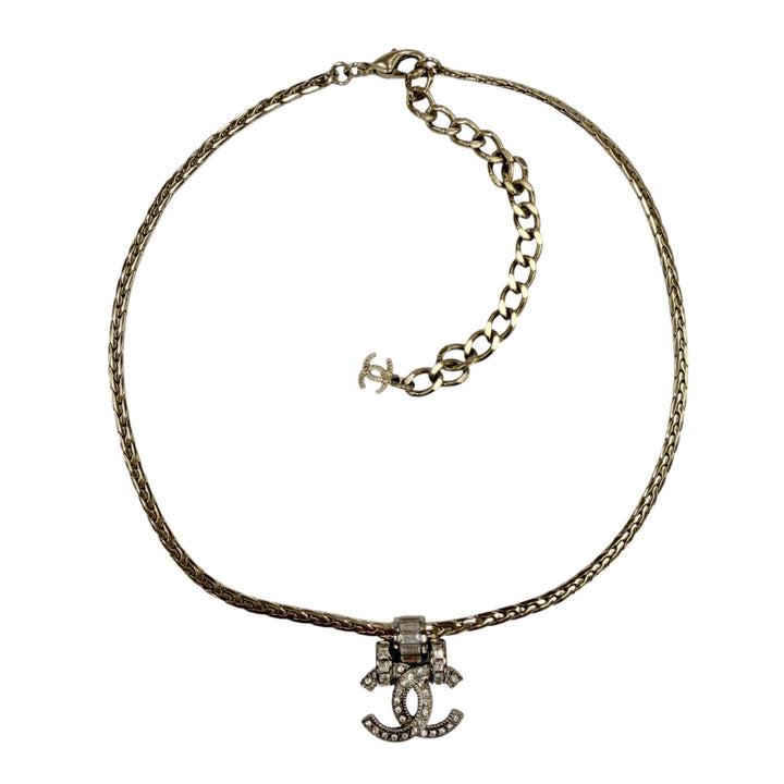 Great CHANEL Necklace COCO Mark Bijou Decoration Silver Women A23P