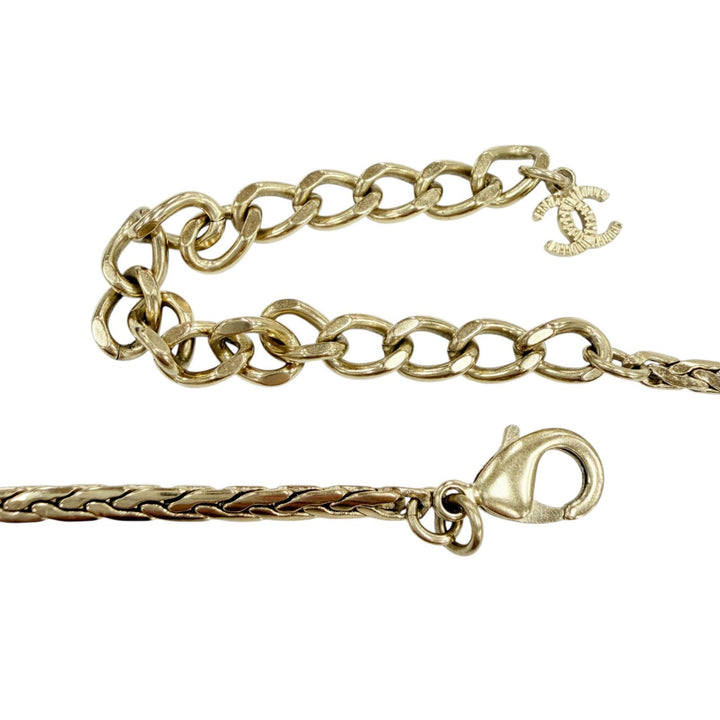 Great CHANEL Necklace COCO Mark Bijou Decoration Silver Women A23P