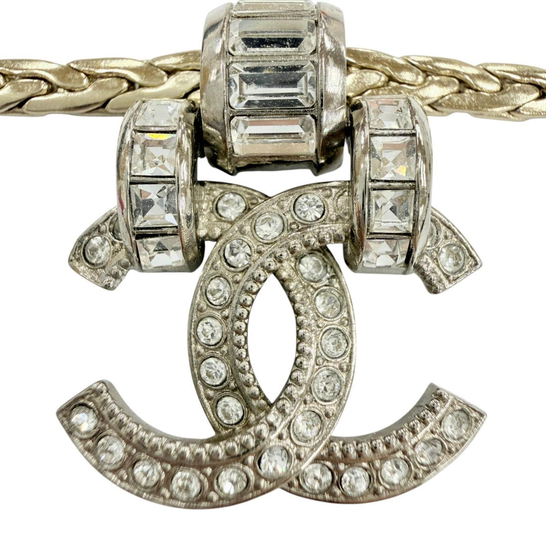 Great CHANEL Necklace COCO Mark Bijou Decoration Silver Women A23P