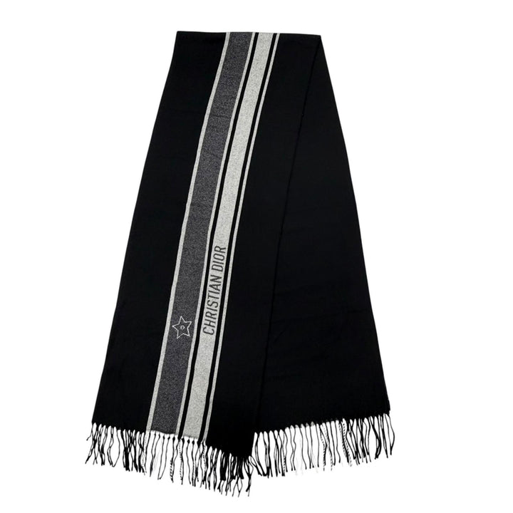 Excellent DIOR Scarf Fringed logo black wool Women 84DIS300A100