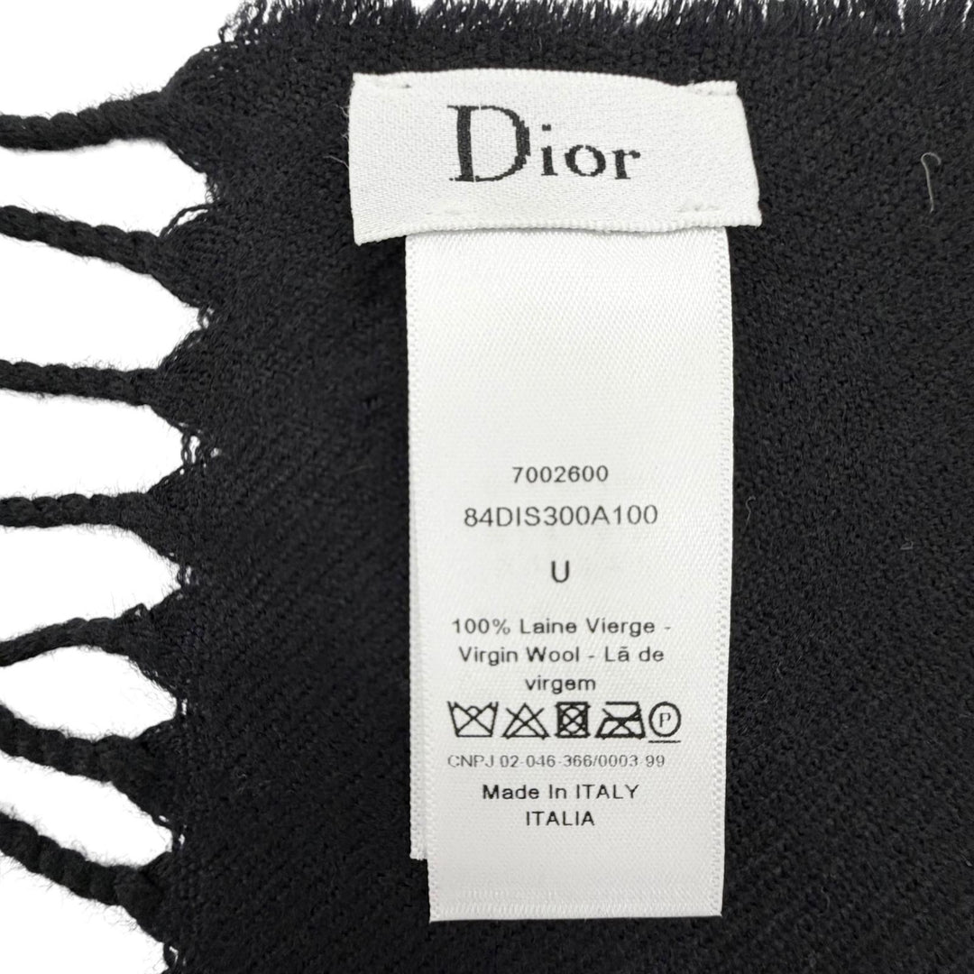 Excellent DIOR Scarf Fringed logo black wool Women 84DIS300A100