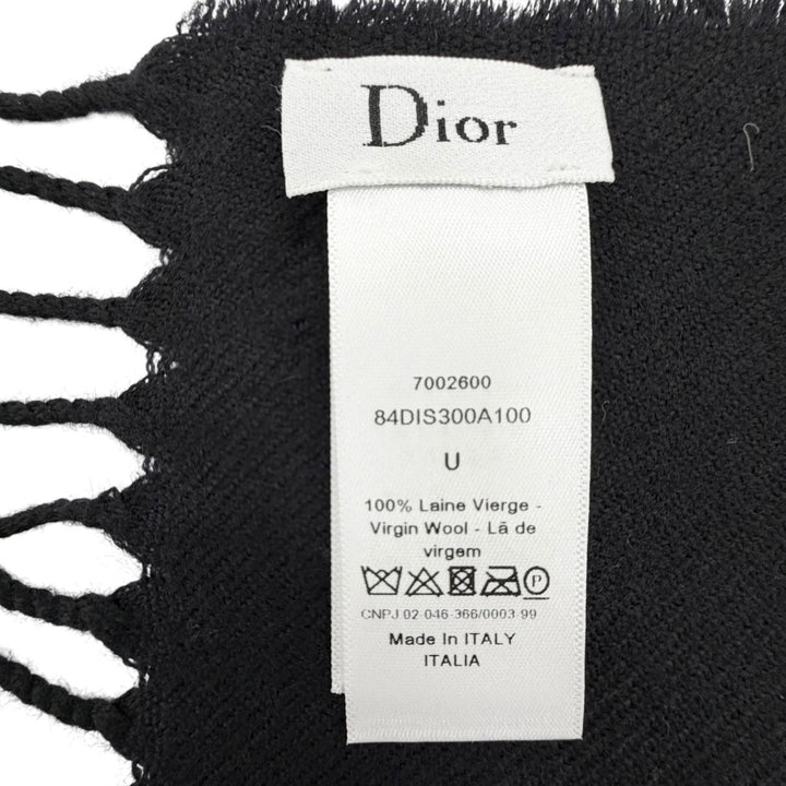 Excellent DIOR Scarf Fringed logo black wool Women 84DIS300A100