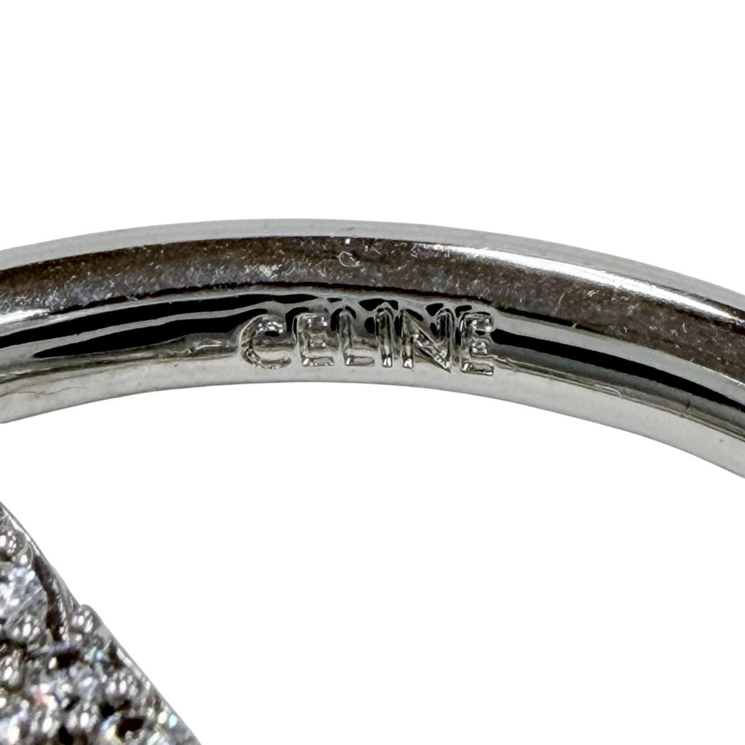 Great CELINE Pierce Logo Rhinestone Monochrome Strass Hoop Silver STT3273