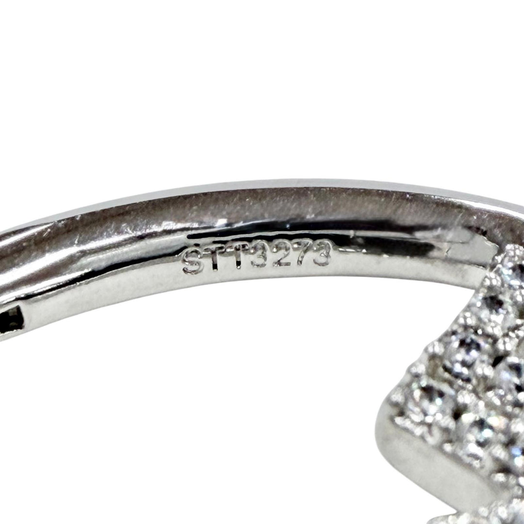 Great CELINE Pierce Logo Rhinestone Monochrome Strass Hoop Silver STT3273