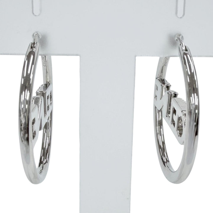Great CELINE Pierce Logo Rhinestone Monochrome Strass Hoop Silver STT3273
