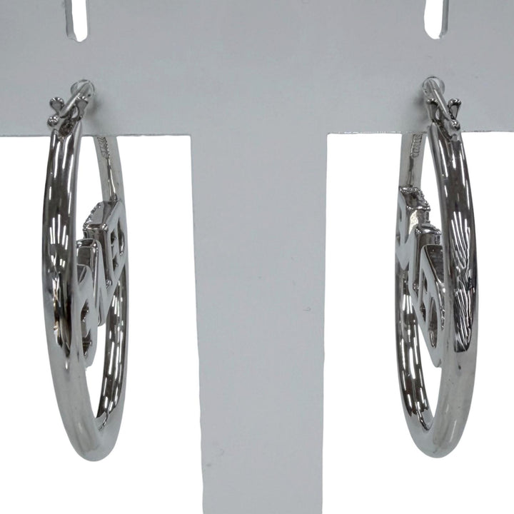 Great CELINE Pierce Logo Rhinestone Monochrome Strass Hoop Silver STT3273