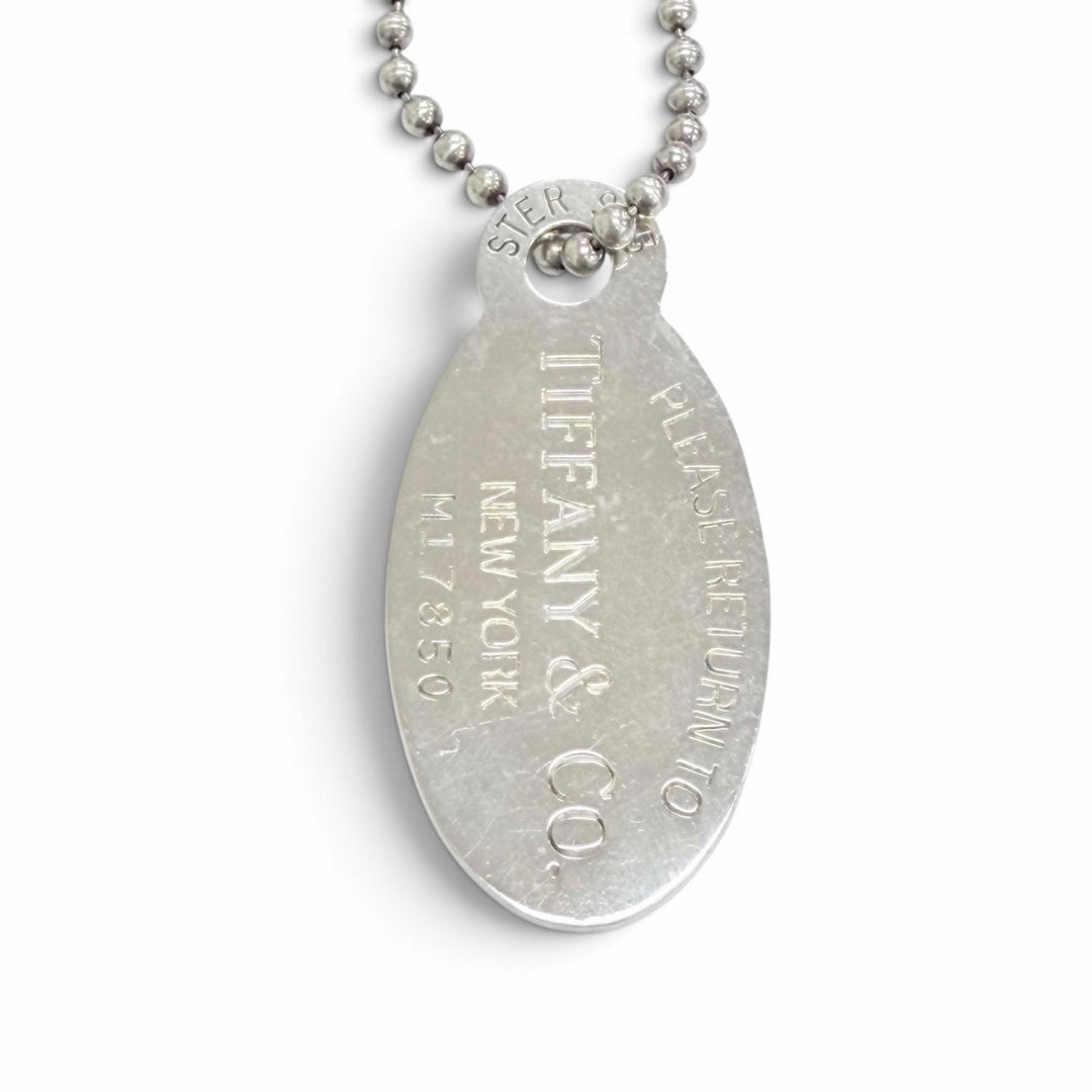 Great TIFFANY&Co. Necklace Oval tag Long ball chain Silver 925 Women